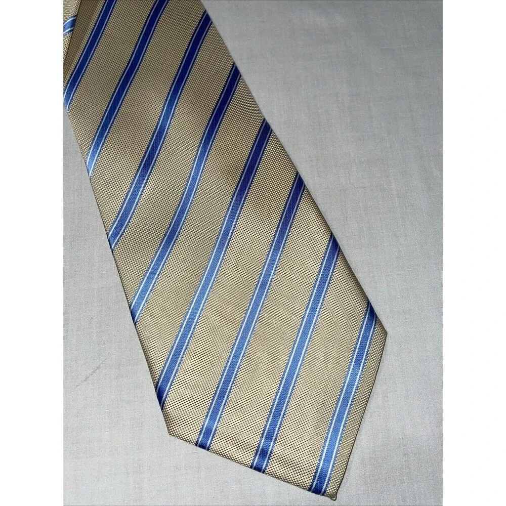 Ermenegildo Zegna Men’s Dress Tie Size 58” Ivory Blue Striped Business Formal